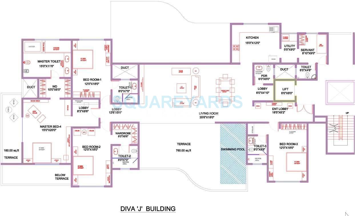 Floor plan of 4 BHK Apartment - 4675 sq. ft. in Marvel Diva 2, Pune
