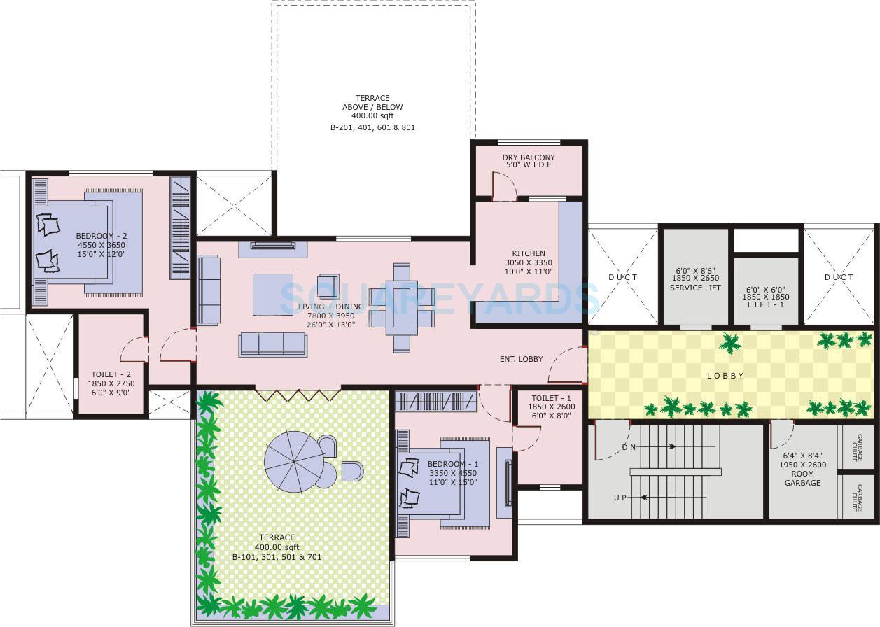 Floor plan of 2 BHK 1540 Sq. Ft. Apartment in Marvel Enigma, Pune