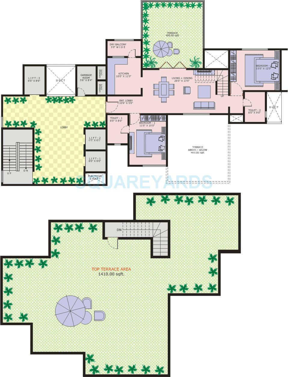 Floor plan of 2 BHK 2080 Sq. Ft. Apartment in Marvel Enigma, Pune