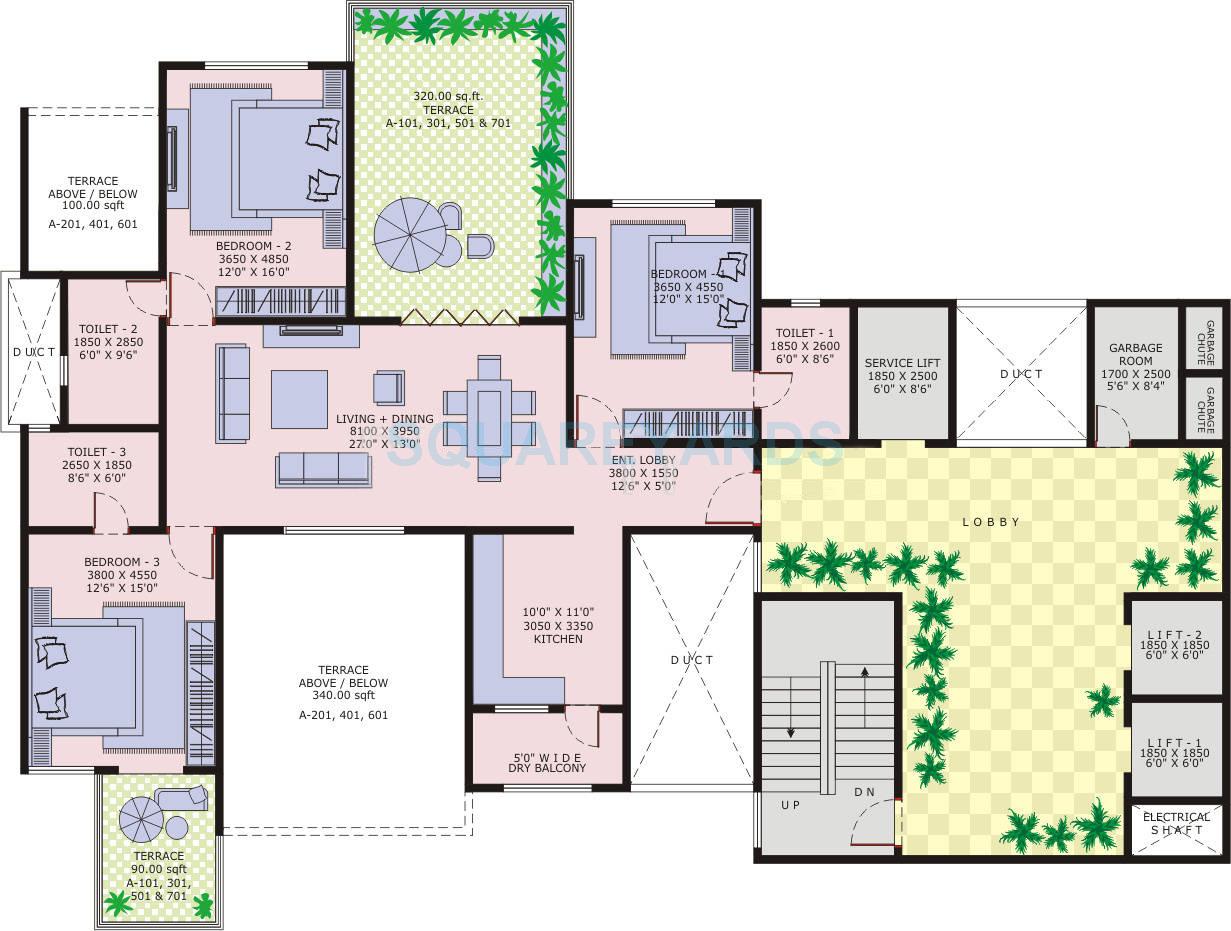 Floor plan of 3 BHK 1895 Sq. Ft. Apartment in Marvel Enigma, Pune