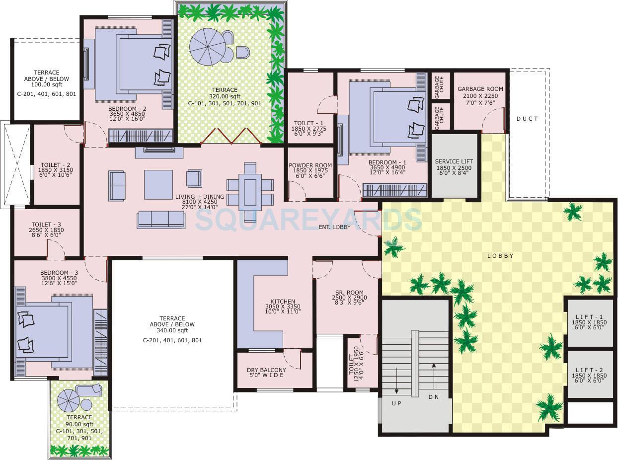 Floor plan of 3 BHK 2140 Sq. Ft. Apartment in Marvel Enigma, Pune