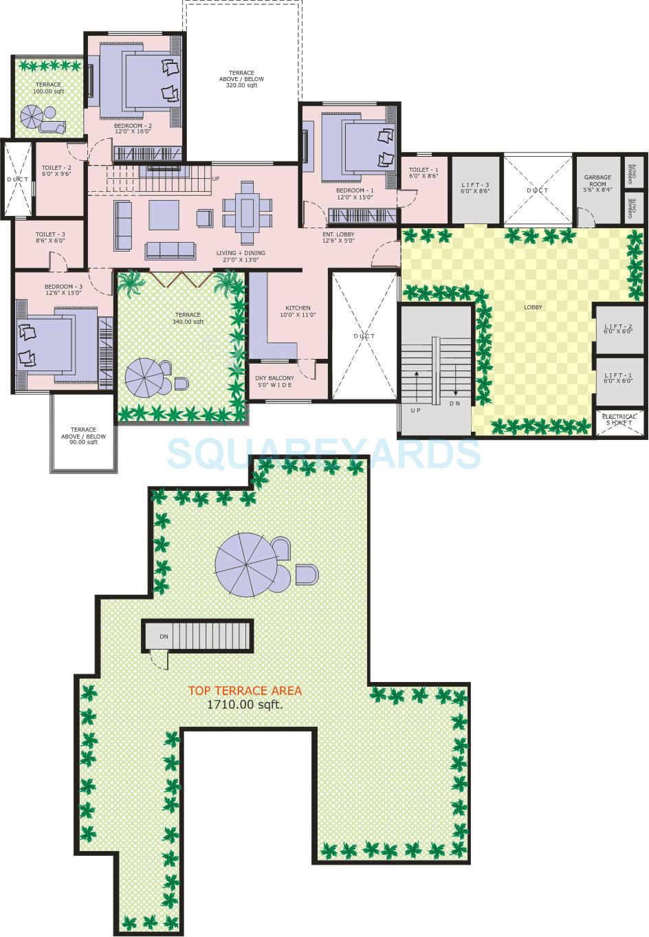 Floor plan of 3 BHK 2750 Sq. Ft. Apartment in Marvel Enigma, Pune