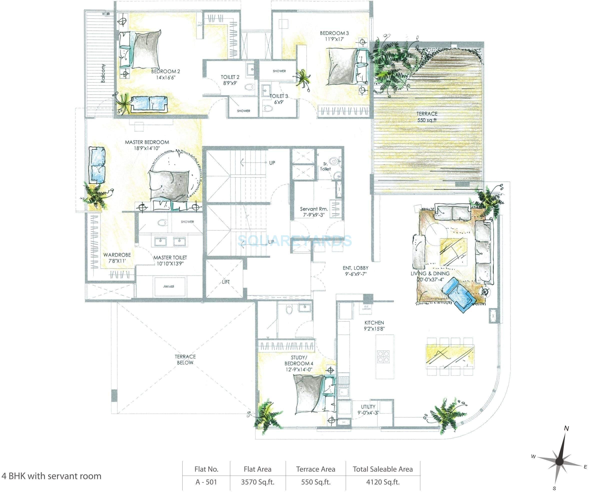 Floor plan of 4 BHK 4120 Sq. Ft. Apartment in Marvel Escaso, Pune