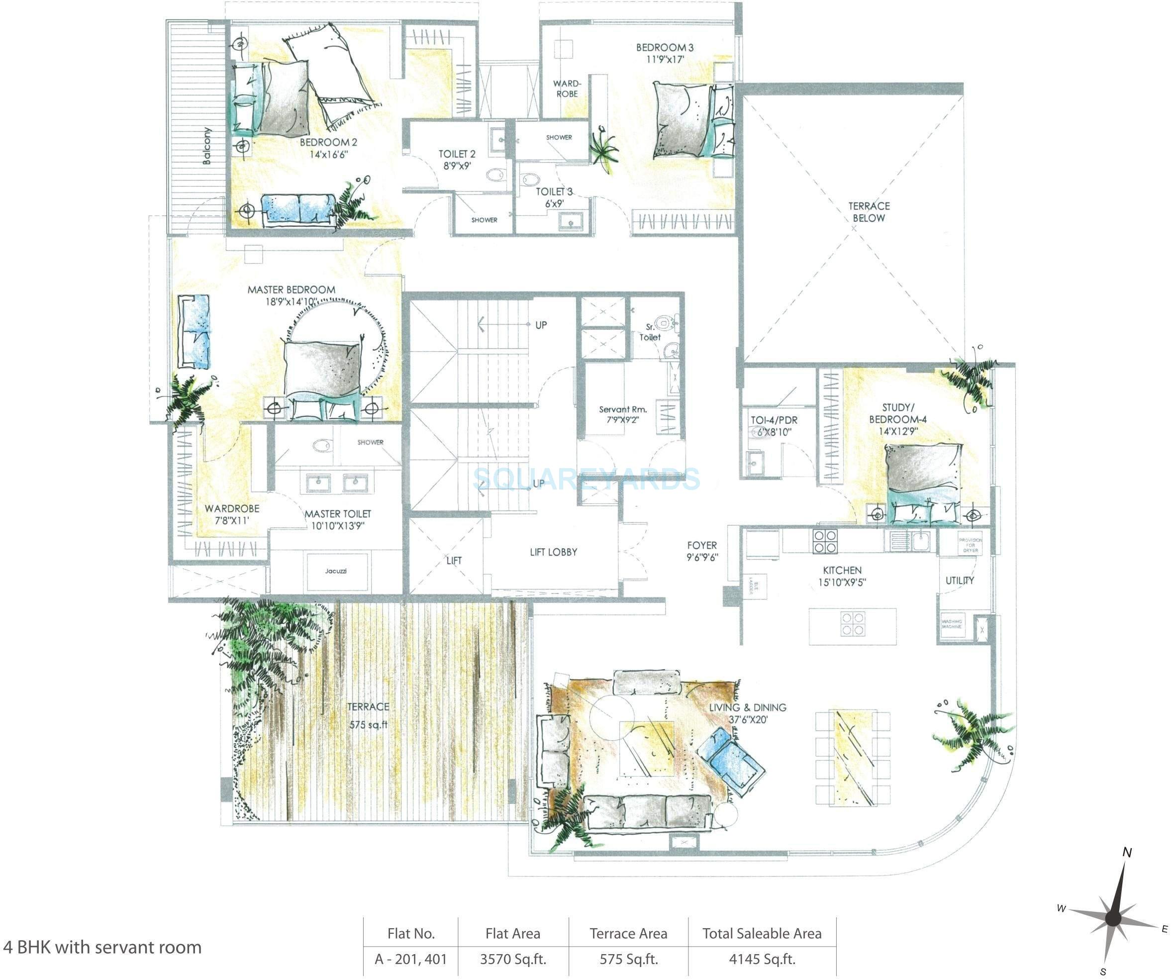 Floor plan of 4 BHK 4145 Sq. Ft. Apartment in Marvel Escaso, Pune