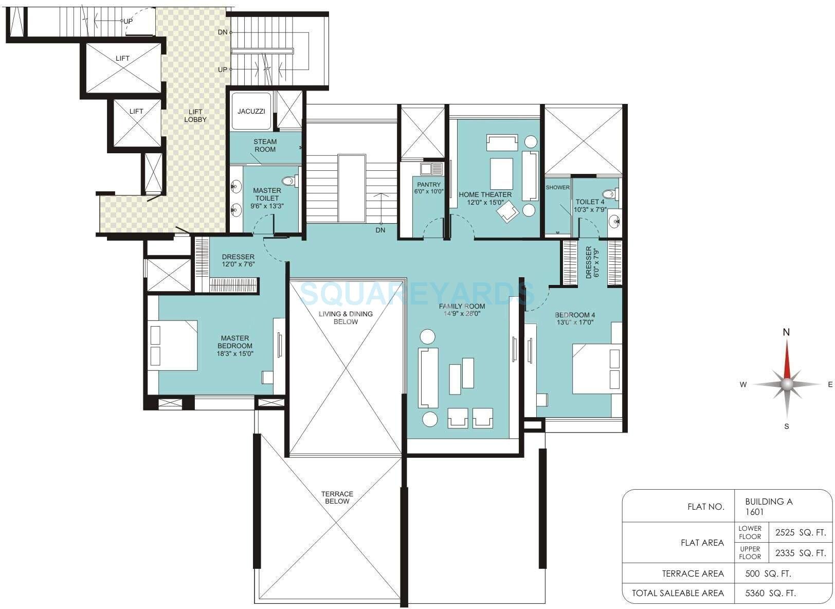 Floor plan of 4 BHK 5360 Sq. Ft. Apartment in Marvel Escaso, Pune