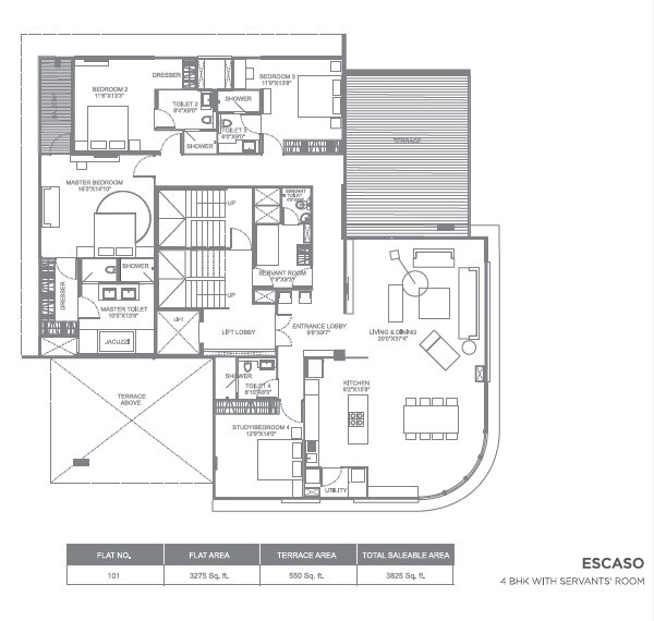 Floor plan of 5 BHK 3825 Sq. Ft. Apartment in Marvel Escaso, Pune