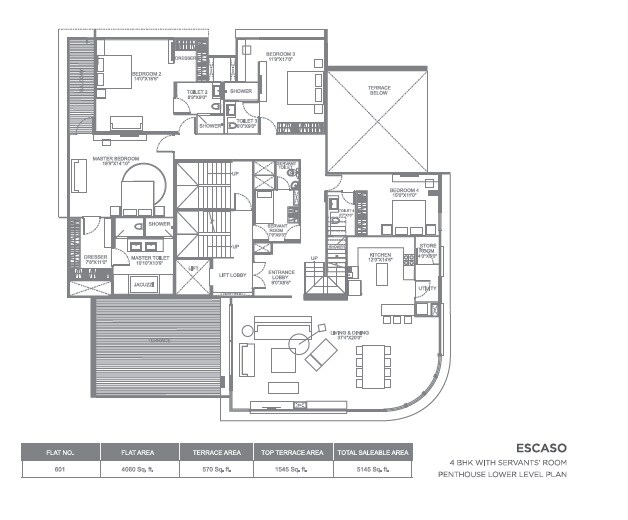 Floor plan of 5 BHK 5145 Sq. Ft. Penthouse in Marvel Escaso, Pune