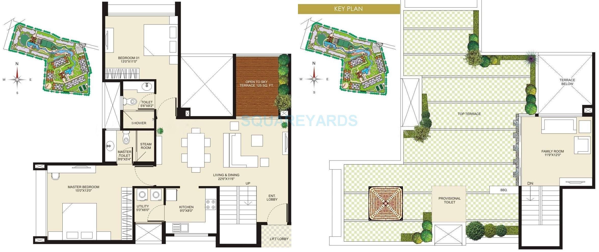 Floor plan of 2 BHK 751 Sq. Ft. Penthouse in Marvel Fria, Pune