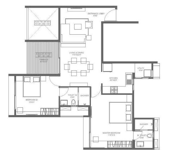 Floor plan of 2 BHK 661 Sq. Ft. Apartment in Marvel Ideal Spacio Phase 1, Pune