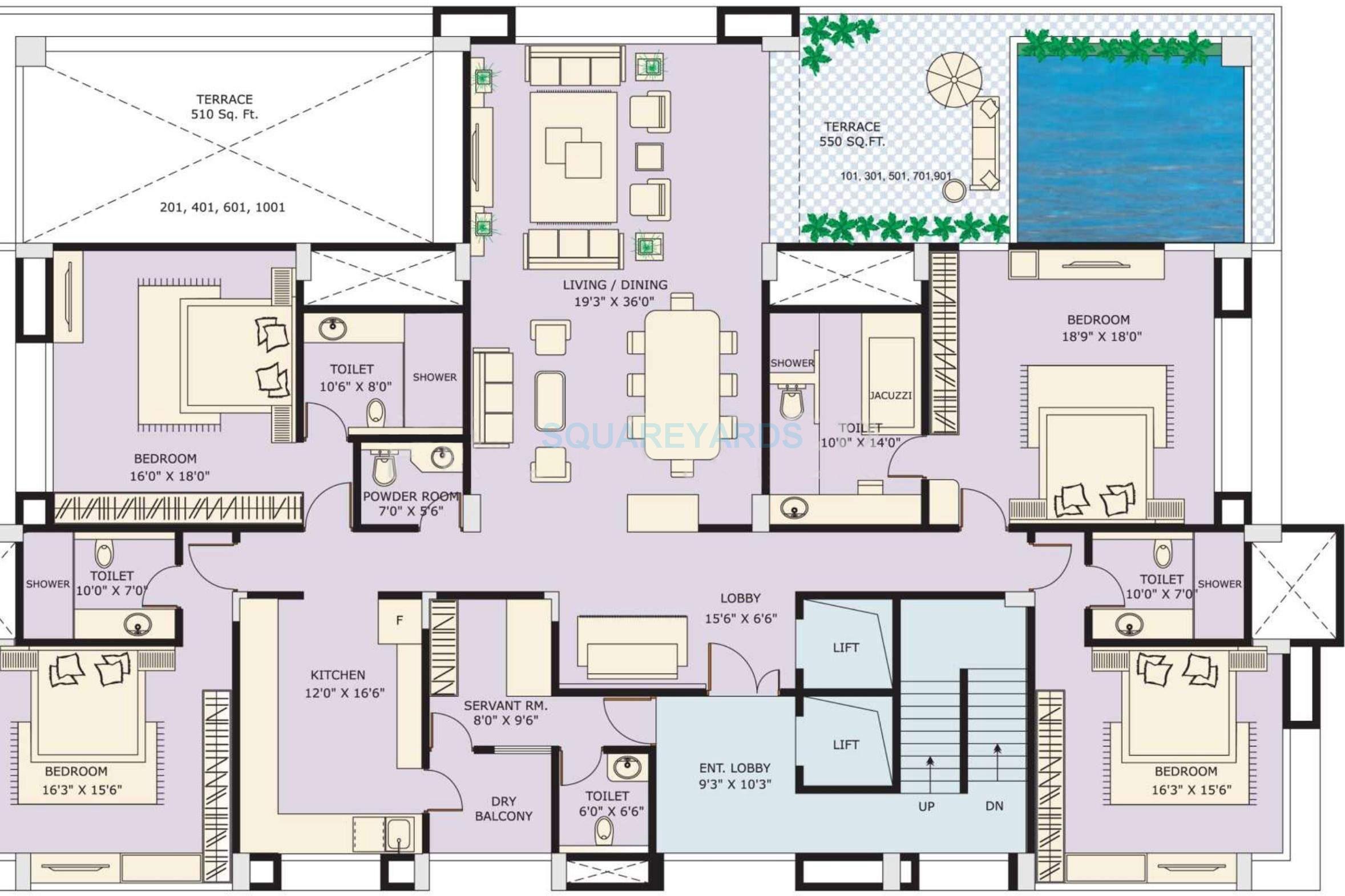 Floor plan of 4 BHK 4100 Sq. Ft. Apartment in Marvel Imperial, Pune