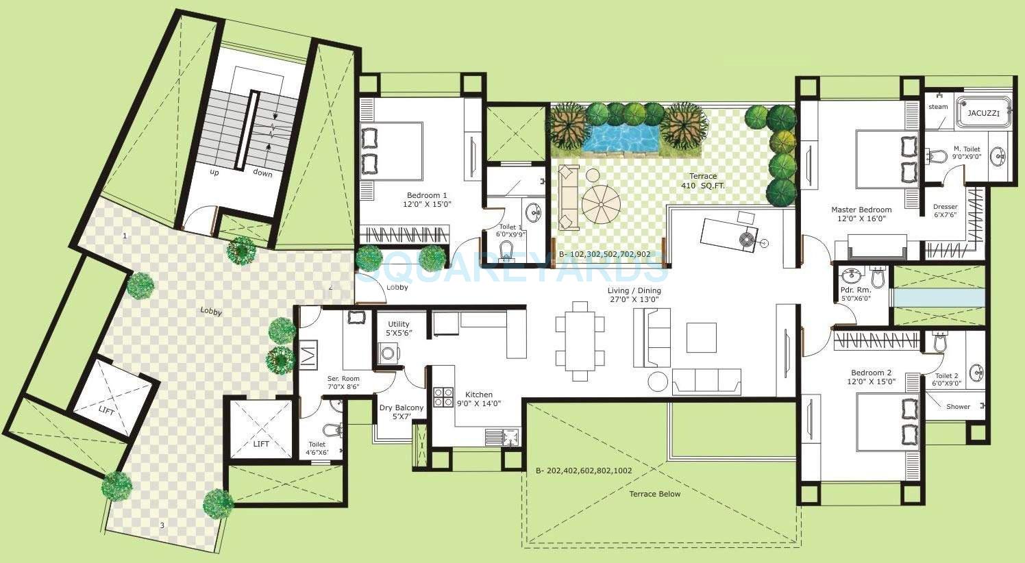 Floor plan of 3 BHK 3112 Sq. Ft. Apartment in Marvel Isola, Pune
