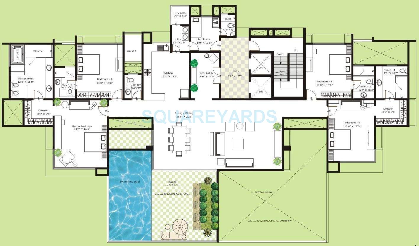 Floor plan of 4 BHK 4260 Sq. Ft. Apartment in Marvel Isola, Pune