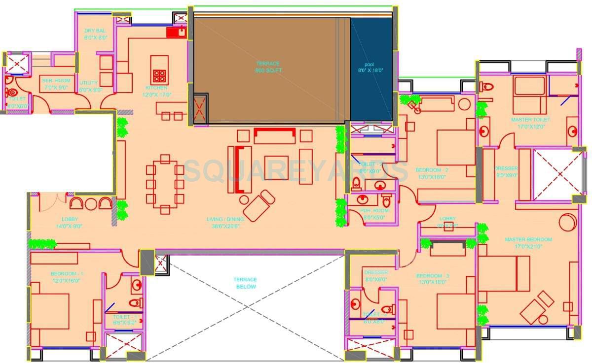 Floor plan of 4 BHK 4765 Sq. Ft. Apartment in Marvel Isola, Pune