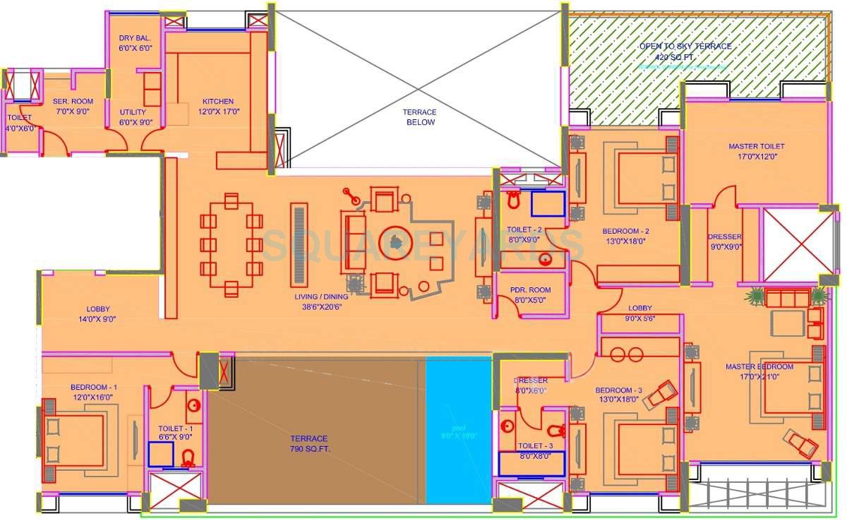 Floor plan of 4 BHK 4950 Sq. Ft. Apartment in Marvel Isola, Pune
