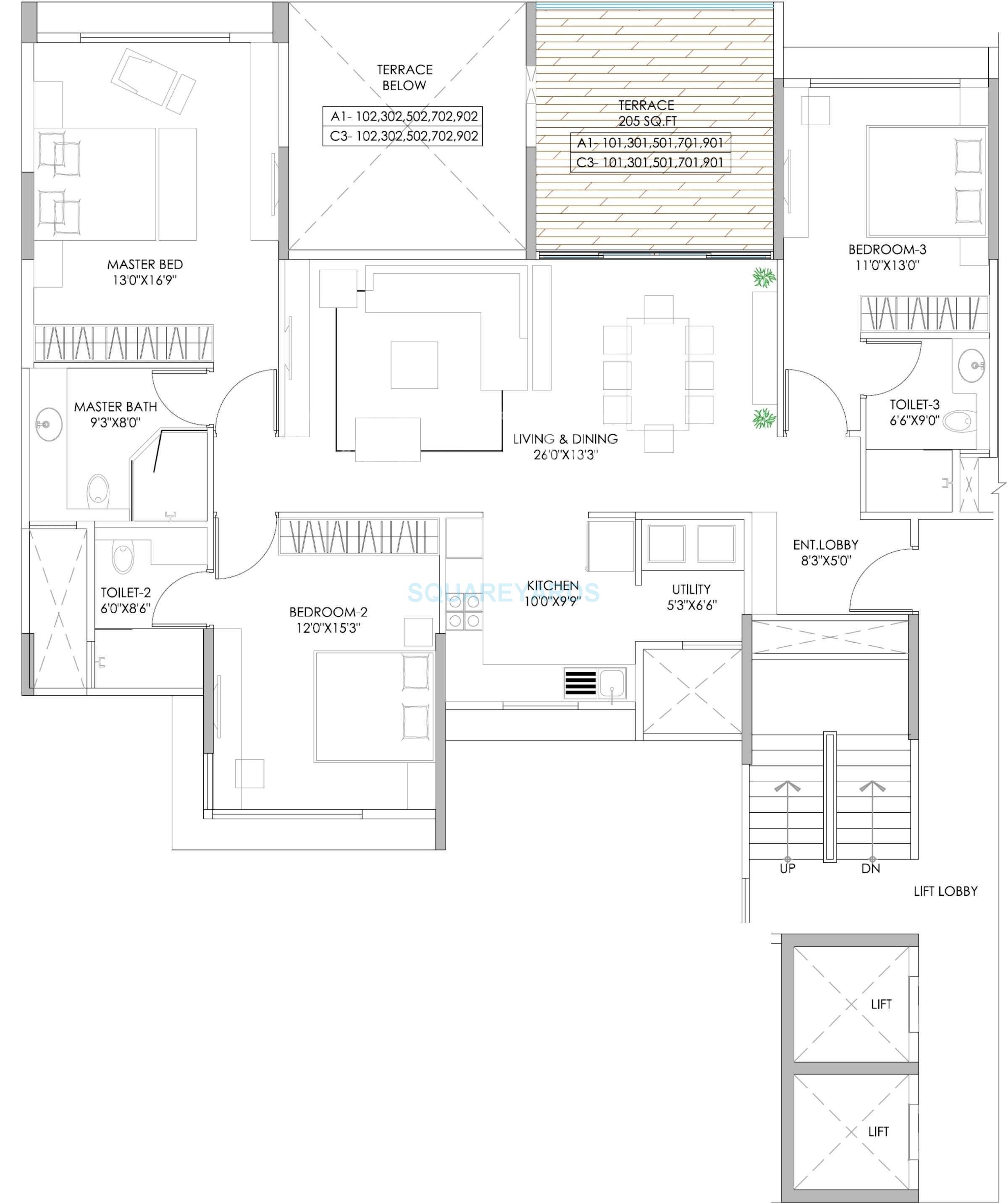 marvel izara apartment 3bhk 1920sqft 9633