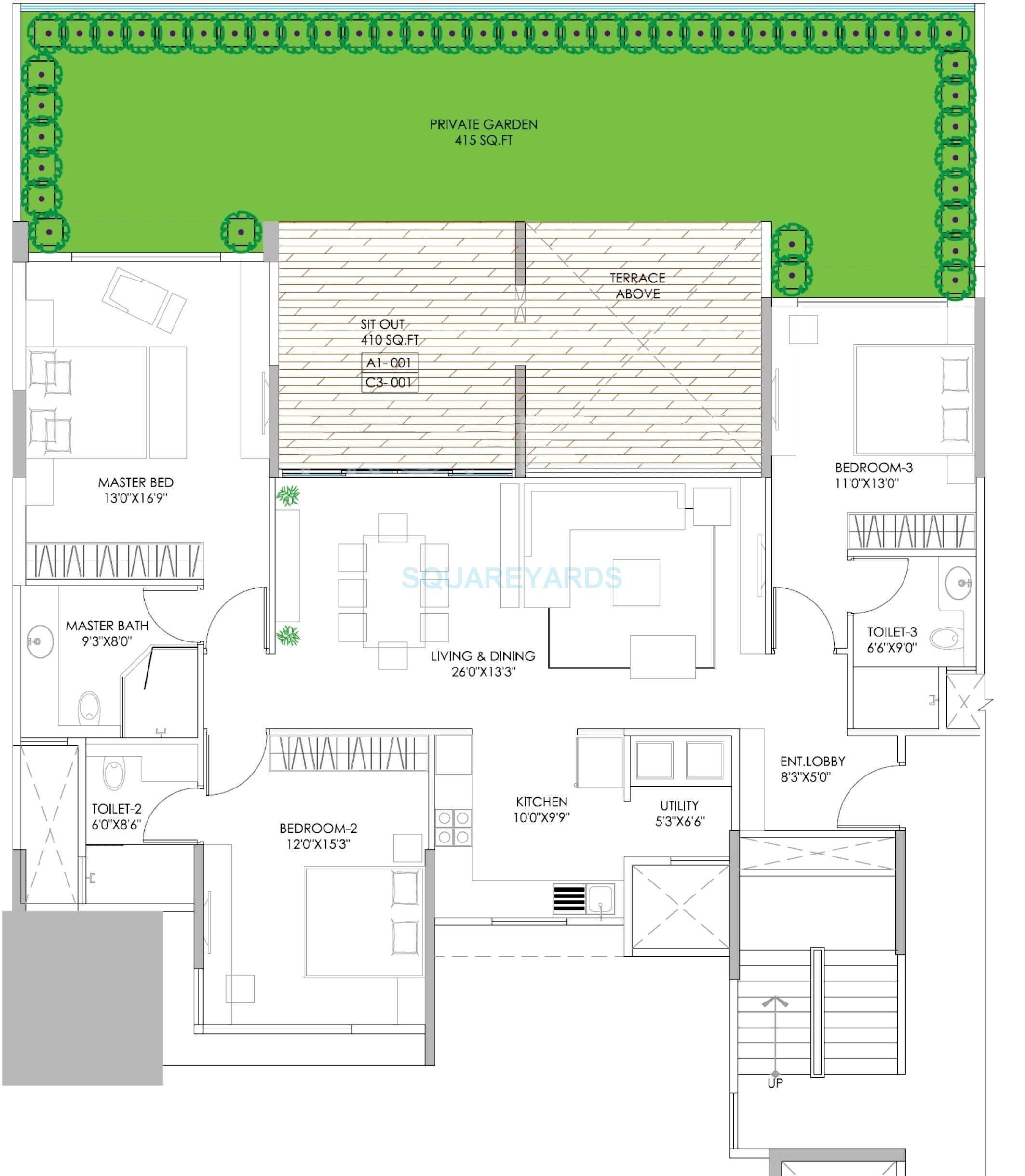 Floor plan of 3 BHK 2540 Sq. Ft. Apartment in Marvel Izara, Pune