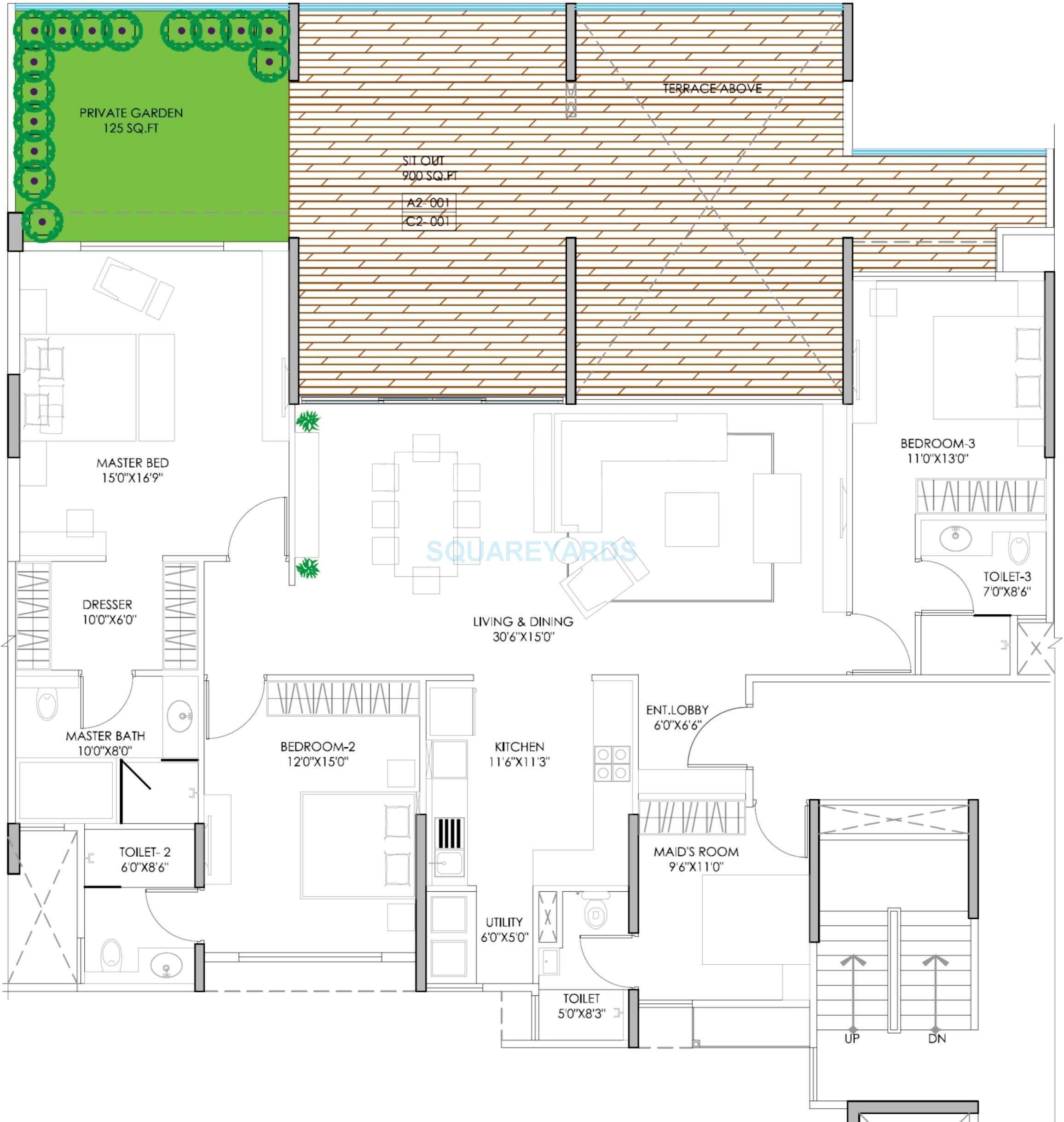 Floor plan of 3 BHK 3220 Sq. Ft. Apartment in Marvel Izara, Pune