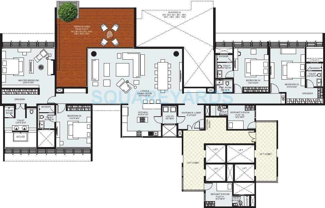 Floor plan of 4 BHK 2637 Sq. Ft. Apartment in Marvel Kyra, Pune