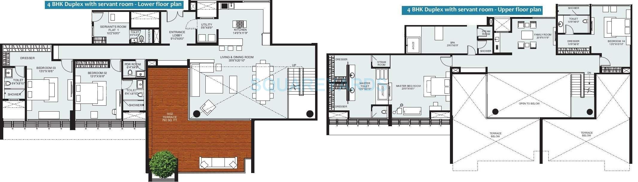 Floor plan of 4 BHK 3434 Sq. Ft. Apartment in Marvel Kyra, Pune