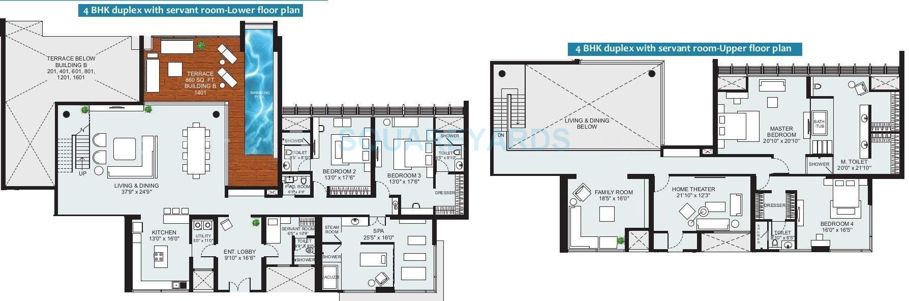 Floor plan of 4 BHK 2636 Sq. Ft. Apartment in Marvel Kyra, Pune