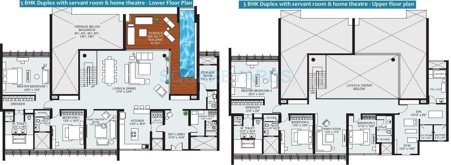 Floor plan of 5 BHK 4496 Sq. Ft. Apartment in Marvel Kyra, Pune