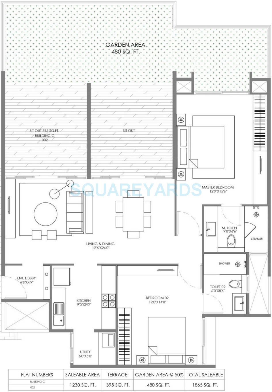 Floor plan of 2 BHK 1062 Sq. Ft. Apartment in Marvel Piazza, Pune