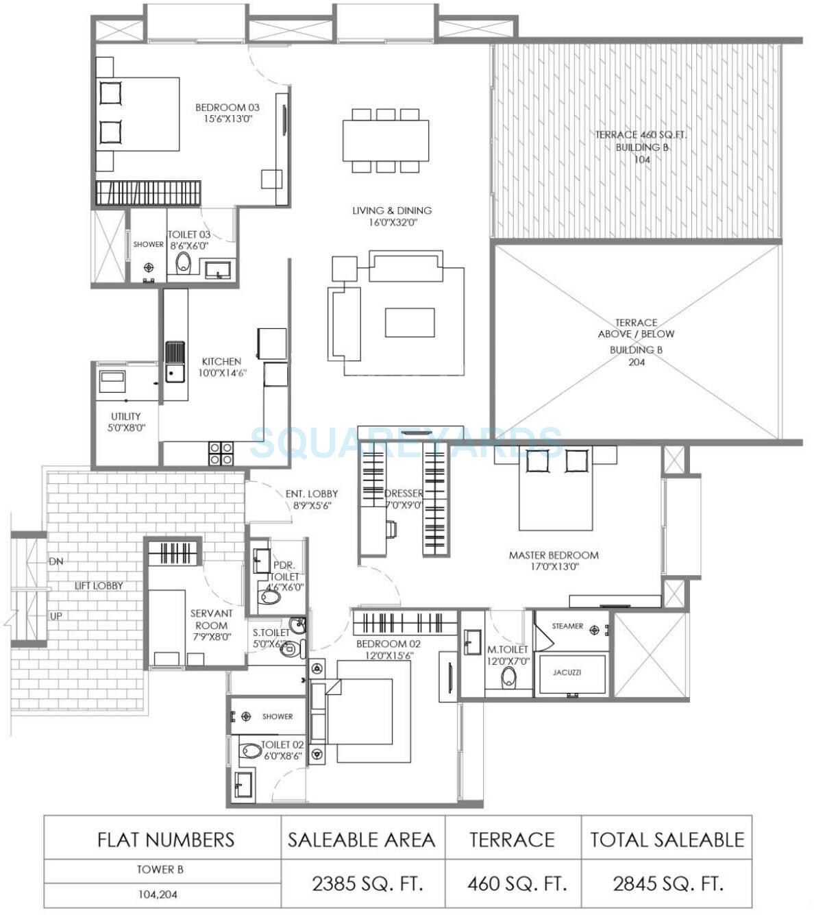 Floor plan of 3 BHK 1376 Sq. Ft. Apartment in Marvel Piazza, Pune