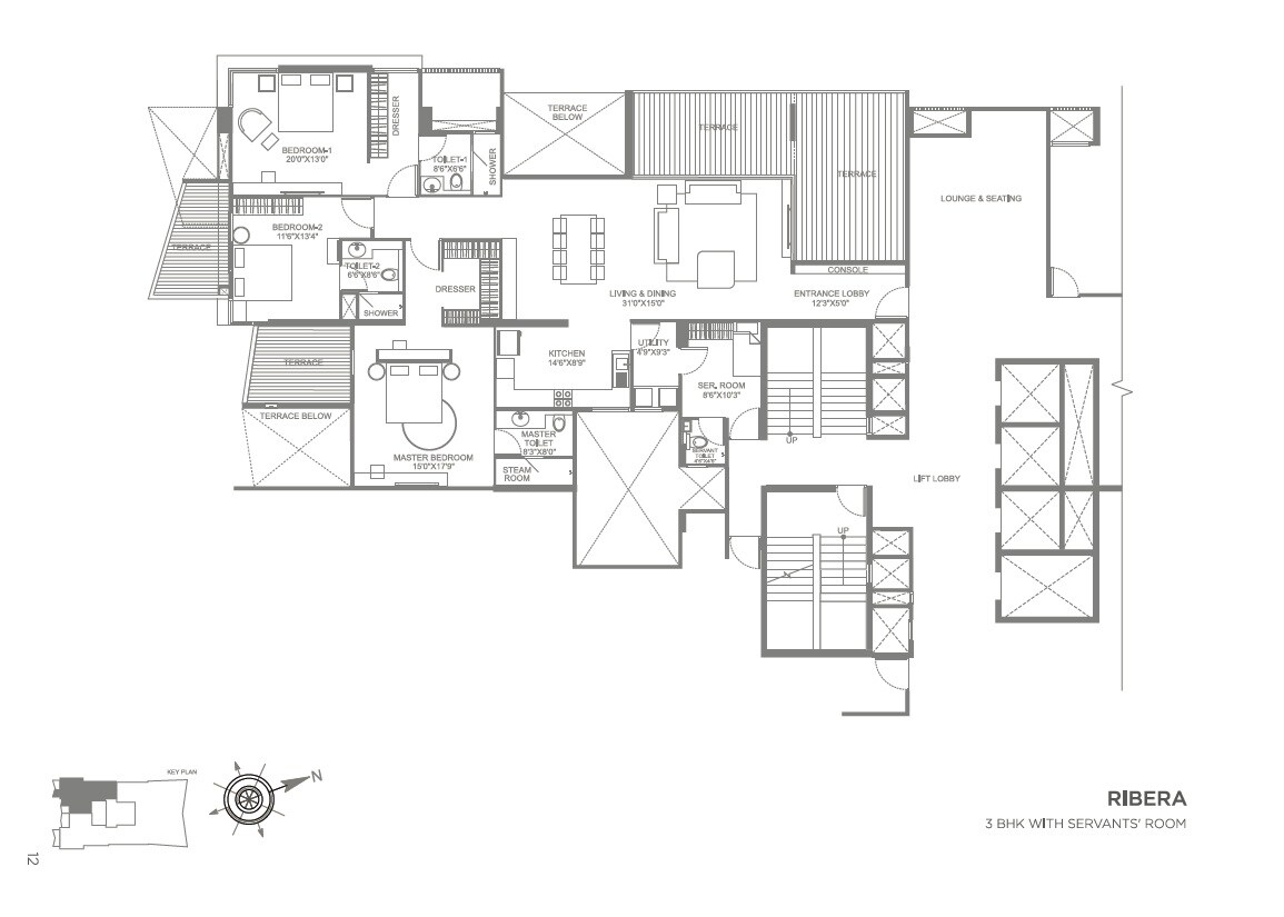 Floor plan of 3 BHK 1635 Sq. Ft. Apartment in Marvel Ribera, Pune