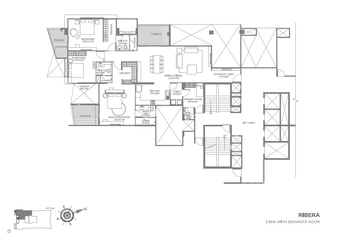 Floor plan of 3 BHK 1645 Sq. Ft. Apartment in Marvel Ribera, Pune