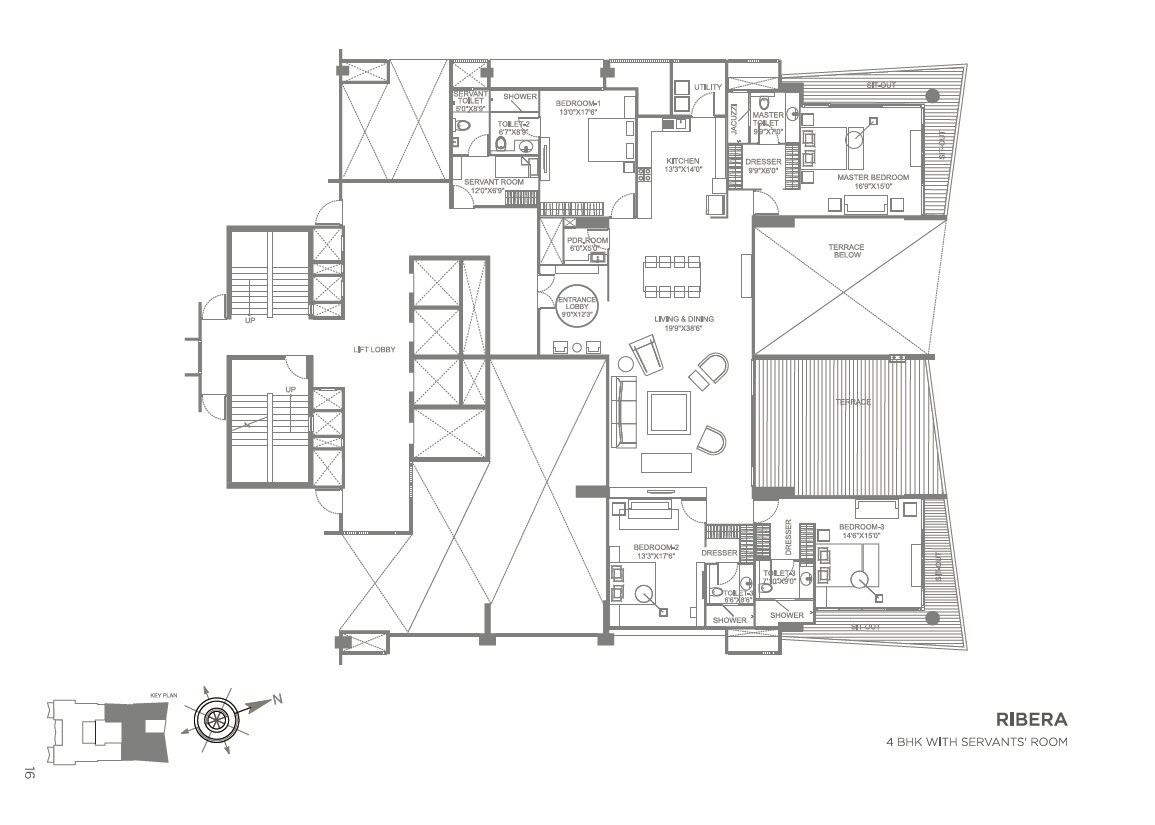 Floor plan of 4 BHK 1681 Sq. Ft. Apartment in Marvel Ribera, Pune