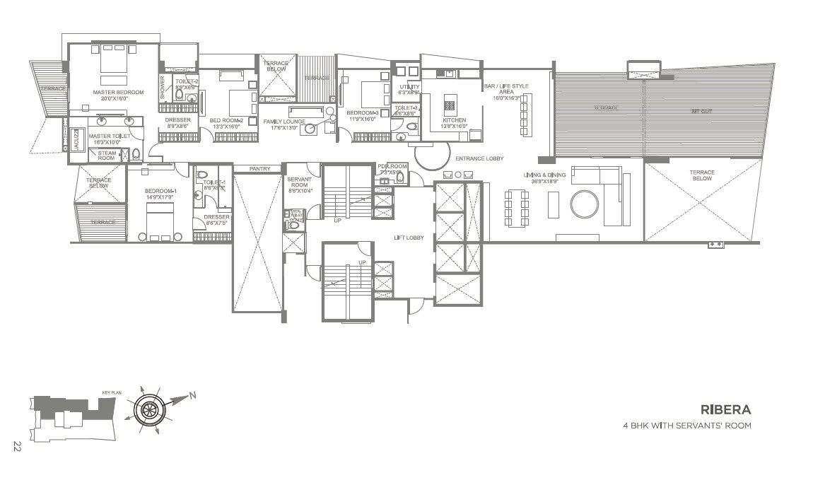 Floor plan of 4 BHK 3103 Sq. Ft. Apartment in Marvel Ribera, Pune
