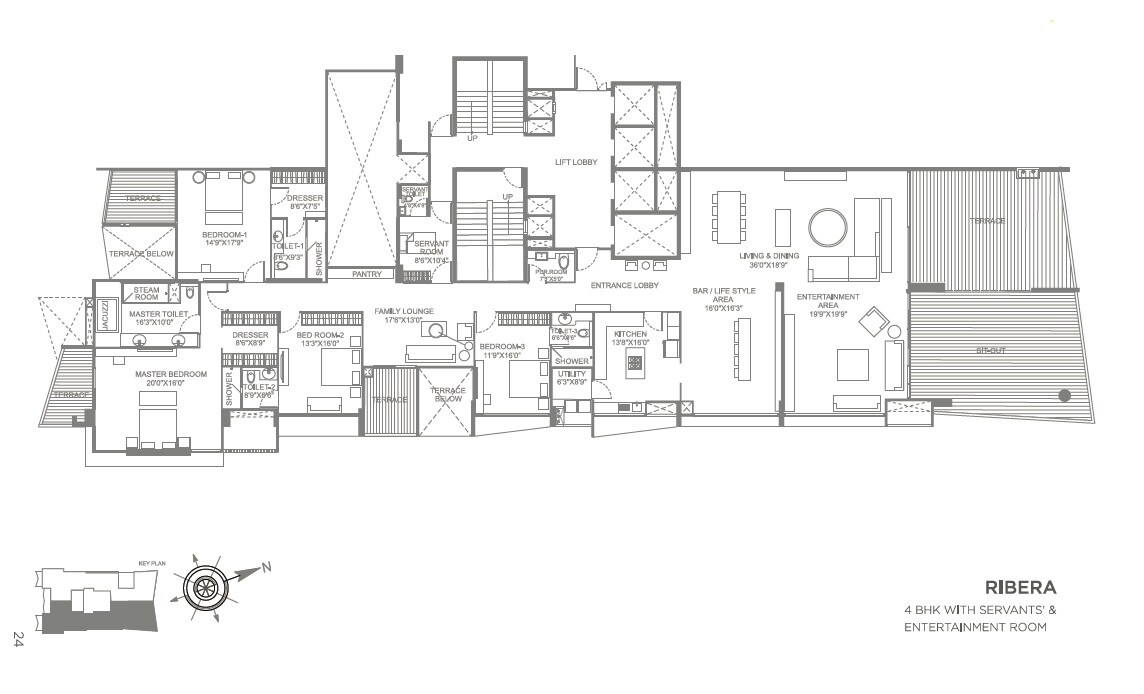 Floor plan of 4 BHK 3105 Sq. Ft. Apartment in Marvel Ribera, Pune
