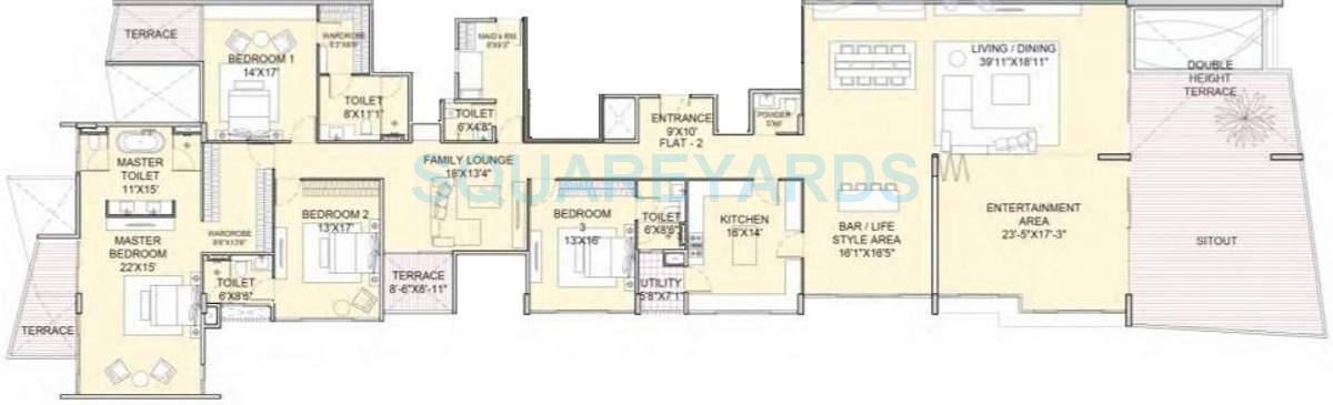 Floor plan of 5 BHK 4415 Sq. Ft. Apartment in Marvel Ribera, Pune
