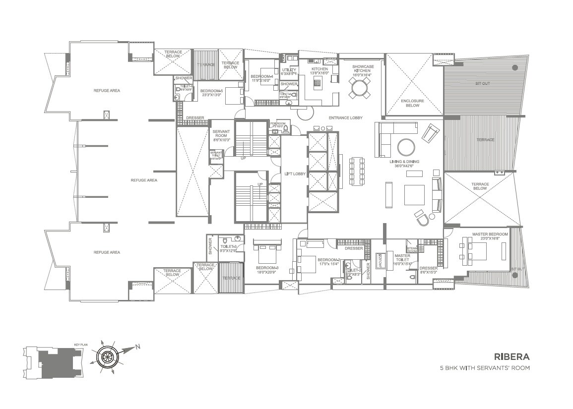 Floor plan of 5 BHK 4416 Sq. Ft. Apartment in Marvel Ribera, Pune