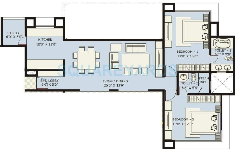 Floor plan of 2 BHK Apartment - 1510 sq. ft. in Marvel Ritz, Pune