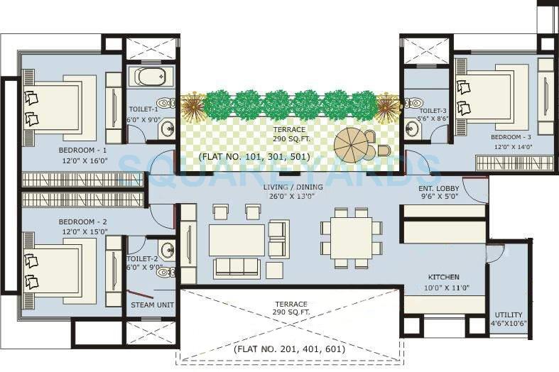 Floor plan of 3 BHK Apartment - 1885 sq. ft. in Marvel Ritz, Pune