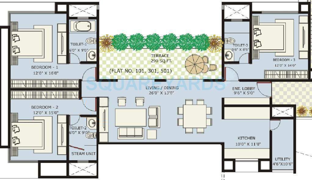 Floor plan of 3 BHK Apartment - 2250 sq. ft. in Marvel Ritz, Pune