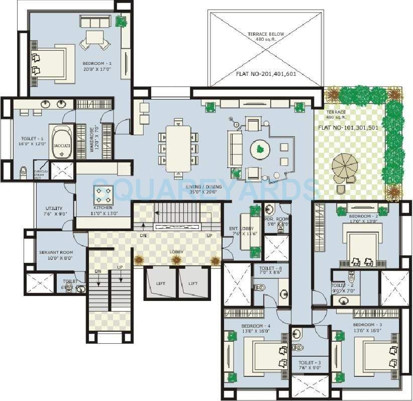 Floor plan of 4 BHK Apartment - 3825 sq. ft. in Marvel Ritz, Pune