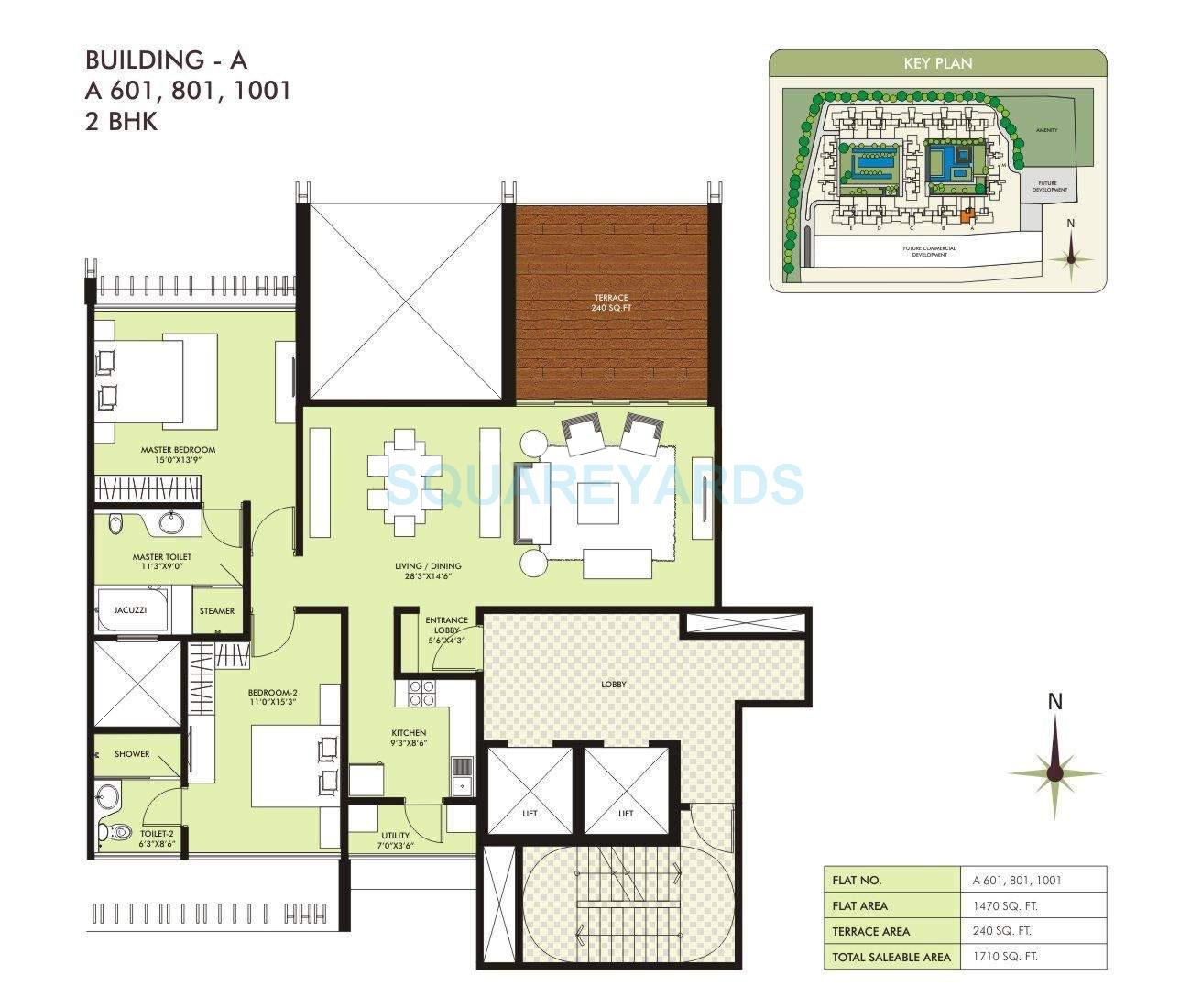 Floor plan of 2 BHK 1470 Sq. Ft. Apartment in Marvel Sangria, Pune