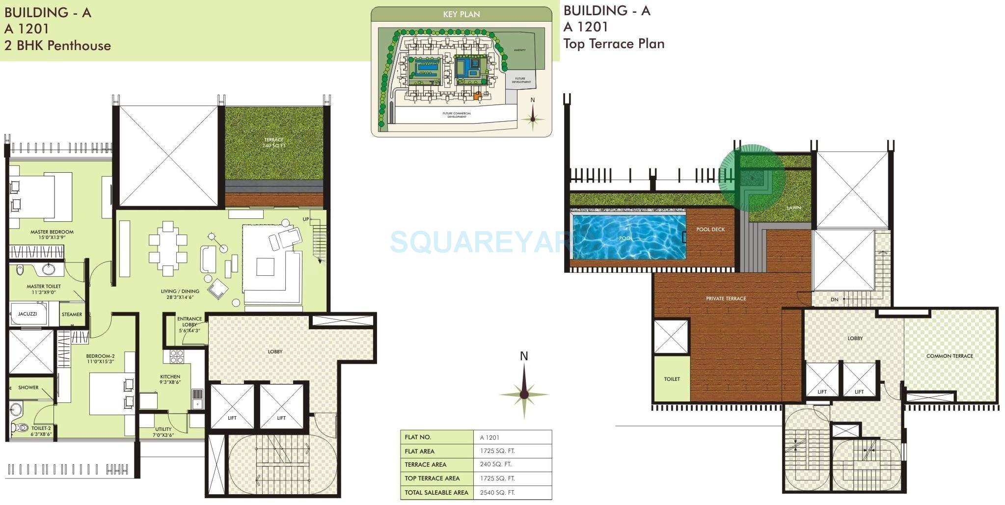 Floor plan of 2 BHK 1725 Sq. Ft. Penthouse in Marvel Sangria, Pune