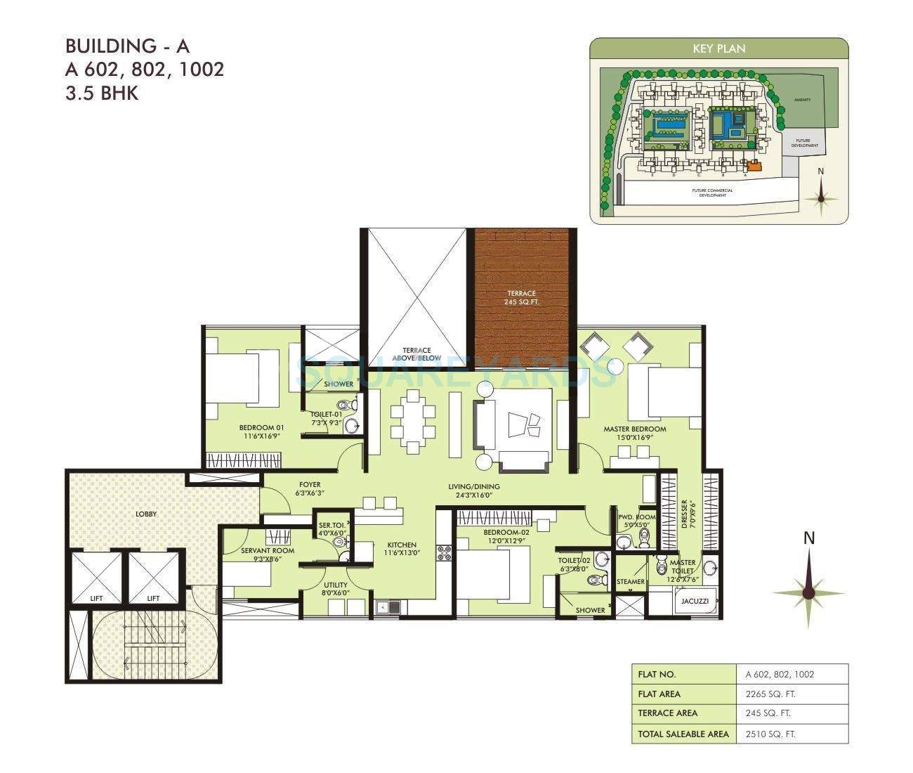 Floor plan of 3 BHK 2265 Sq. Ft. Apartment in Marvel Sangria, Pune