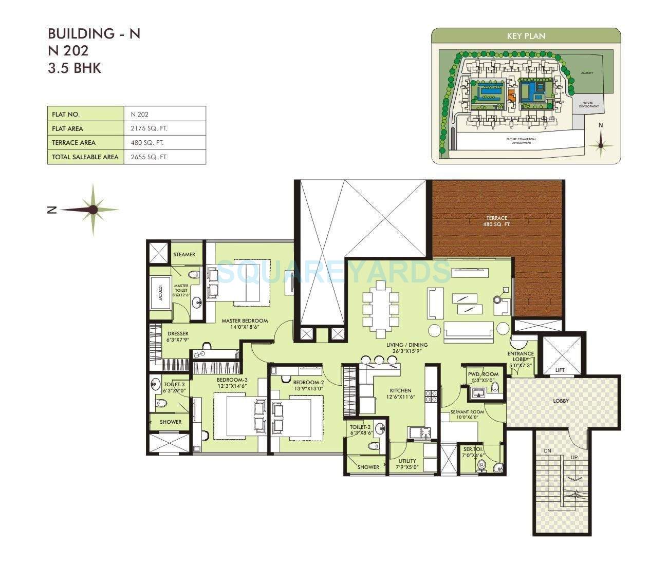 Floor plan of 3 BHK 2175 Sq. Ft. Apartment in Marvel Sangria, Pune