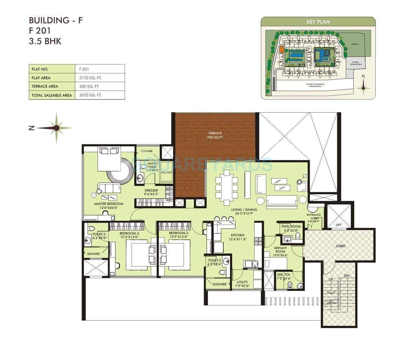 Floor plan of 3 BHK 2170 Sq. Ft. Apartment in Marvel Sangria, Pune