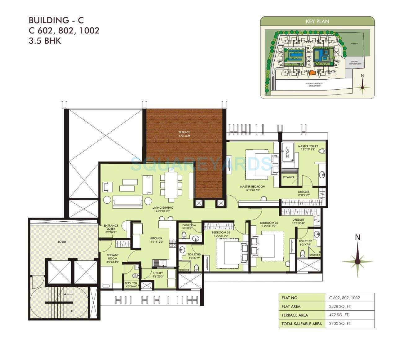 Floor plan of 3 BHK 2228 Sq. Ft. Apartment in Marvel Sangria, Pune