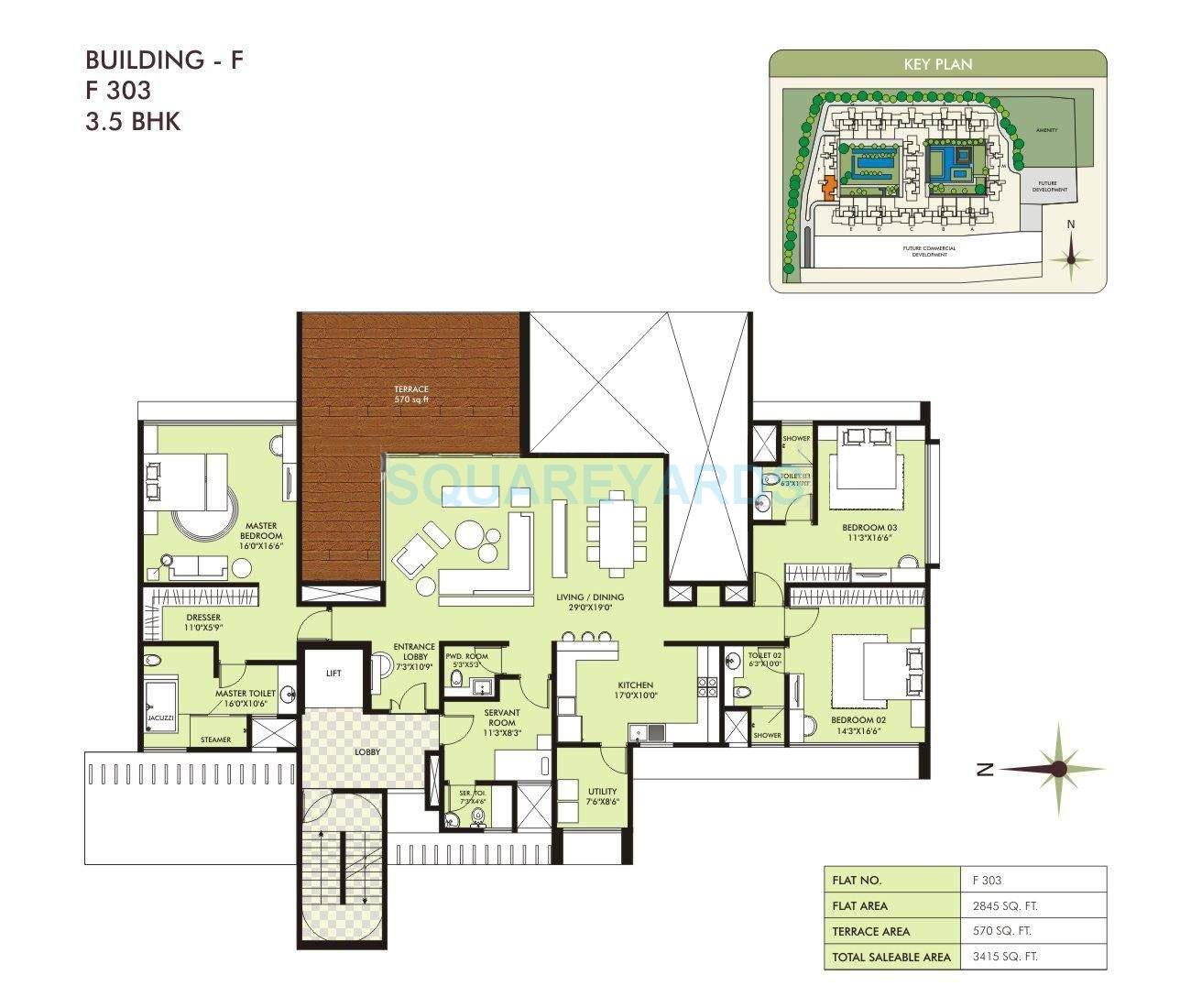 Floor plan of 3 BHK 2845 Sq. Ft. Apartment in Marvel Sangria, Pune