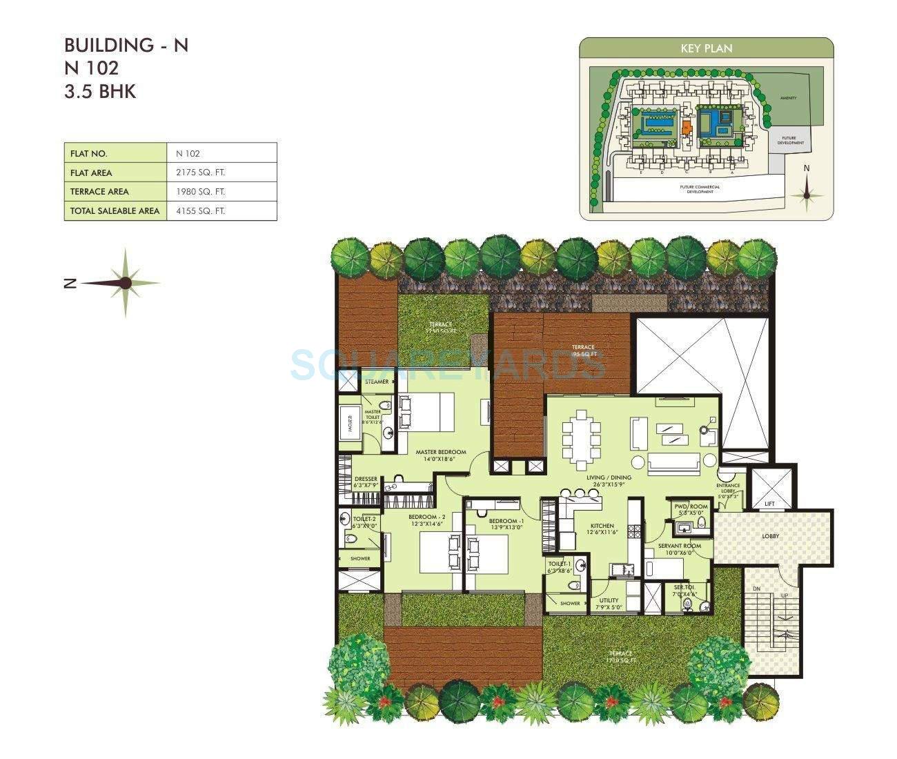 Floor plan of 3 BHK 2175 Sq. Ft. Apartment in Marvel Sangria, Pune
