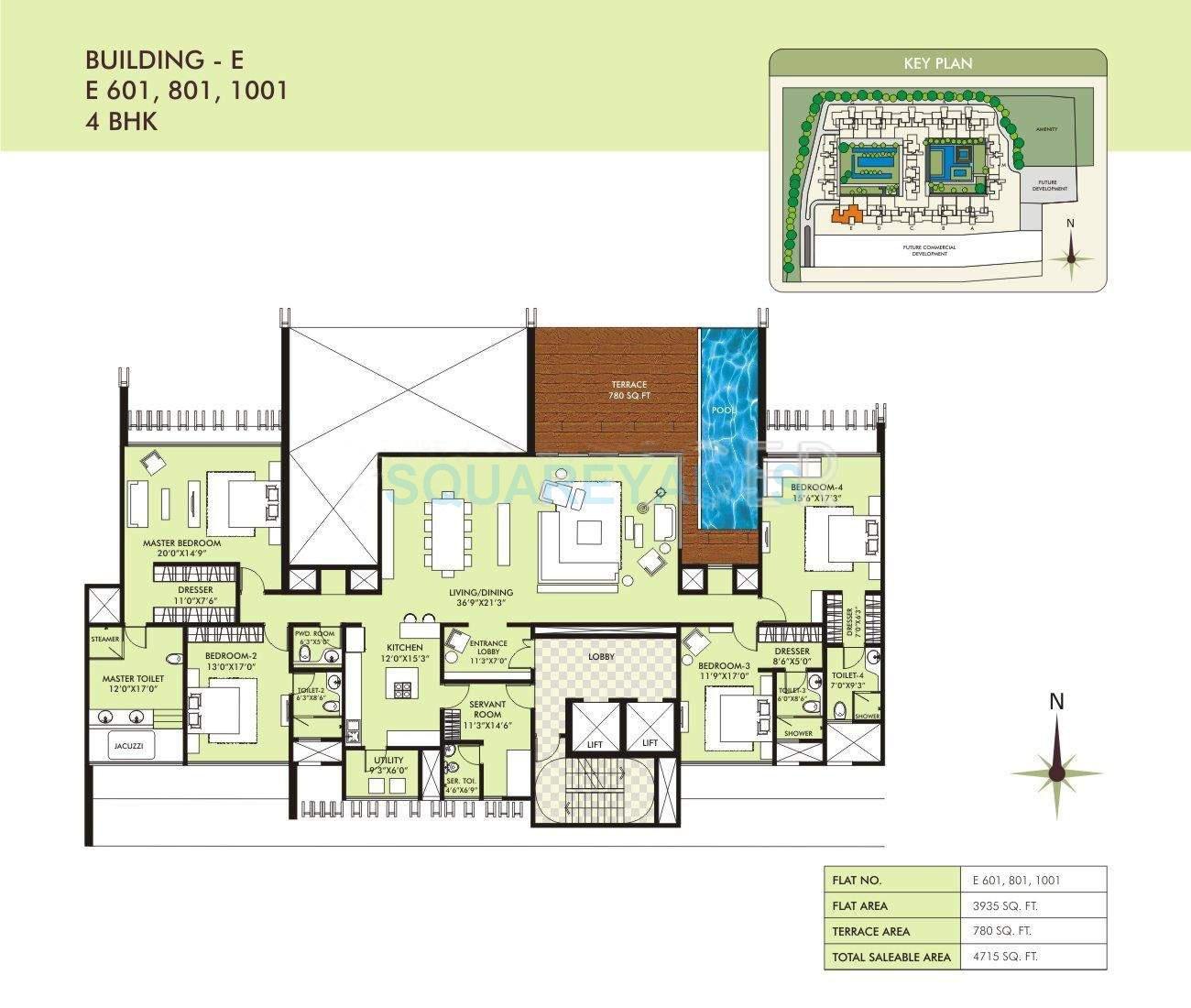 Floor plan of 4 BHK 3935 Sq. Ft. Apartment in Marvel Sangria, Pune