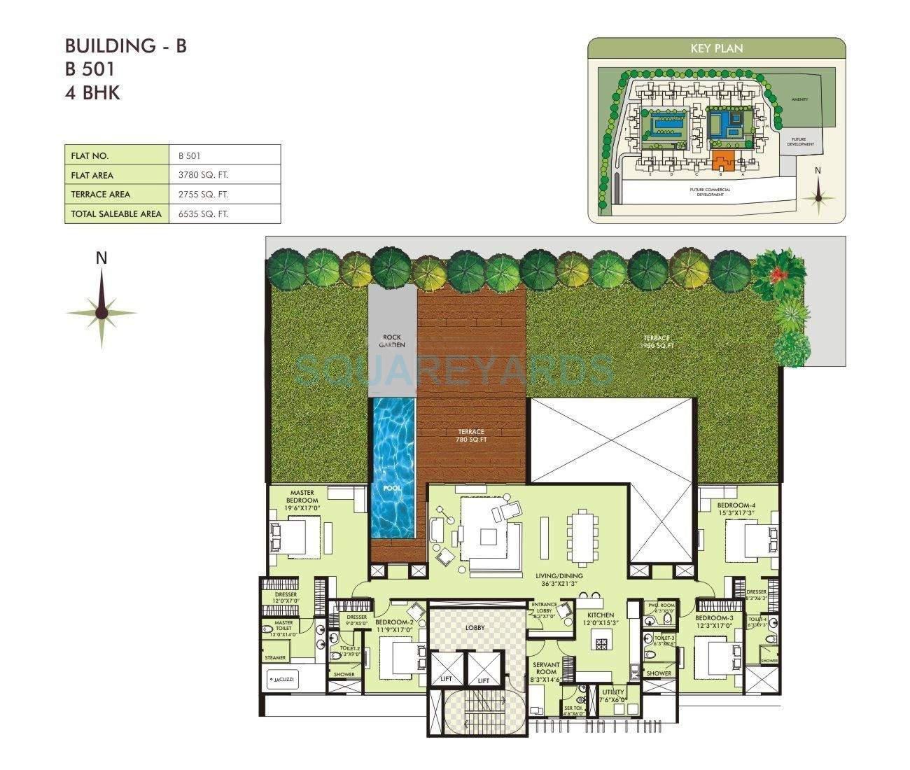 Floor plan of 4 BHK 3780 Sq. Ft. Apartment in Marvel Sangria, Pune
