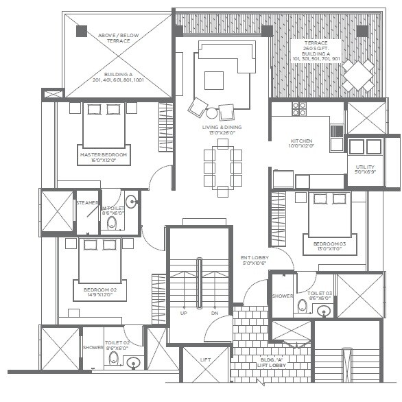 Floor plan of 3 BHK 1377 Sq. Ft. Apartment in Marvel Sera, Pune
