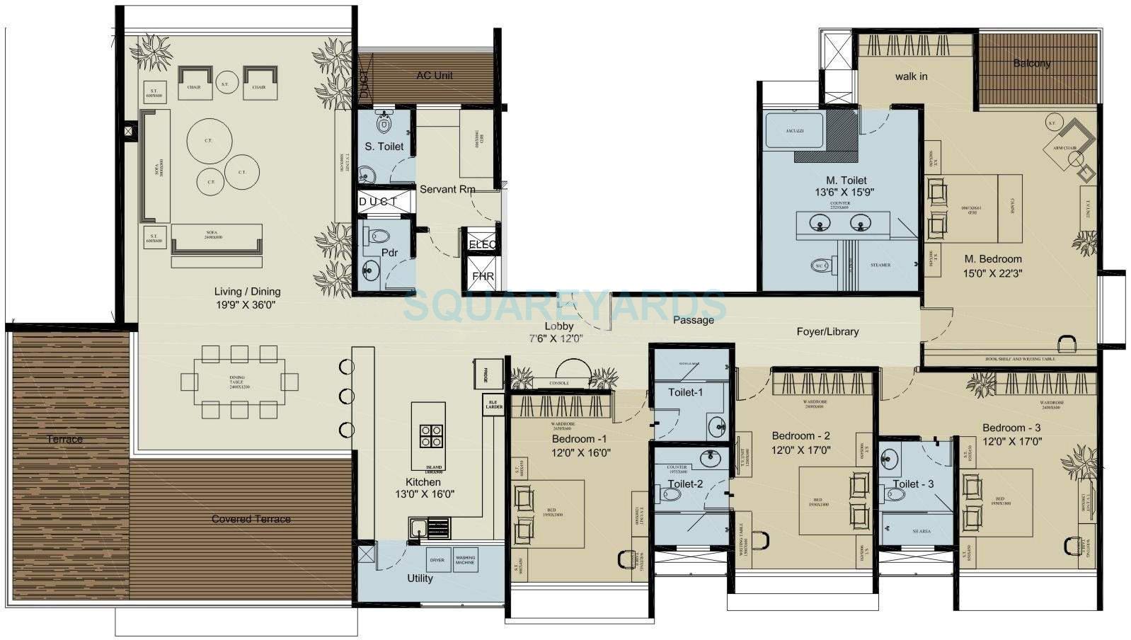 Floor plan of 4 BHK Apartment - 4415 sq. ft. in Marvel Sonnet, Pune